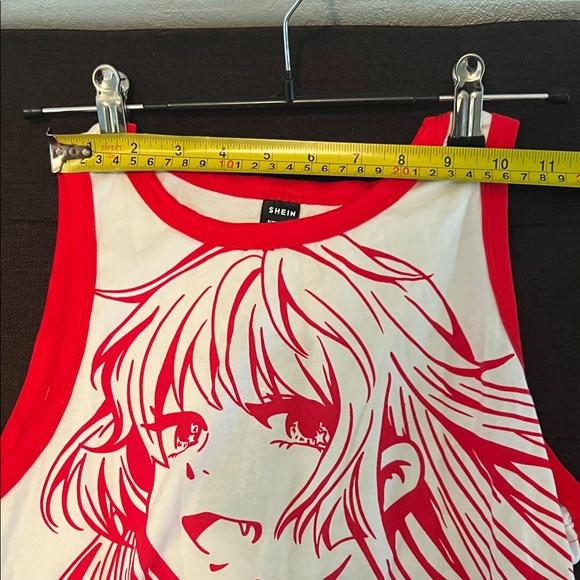 #** 027= Red and White Anime Graphic Crop Top - Picture 2 of 6